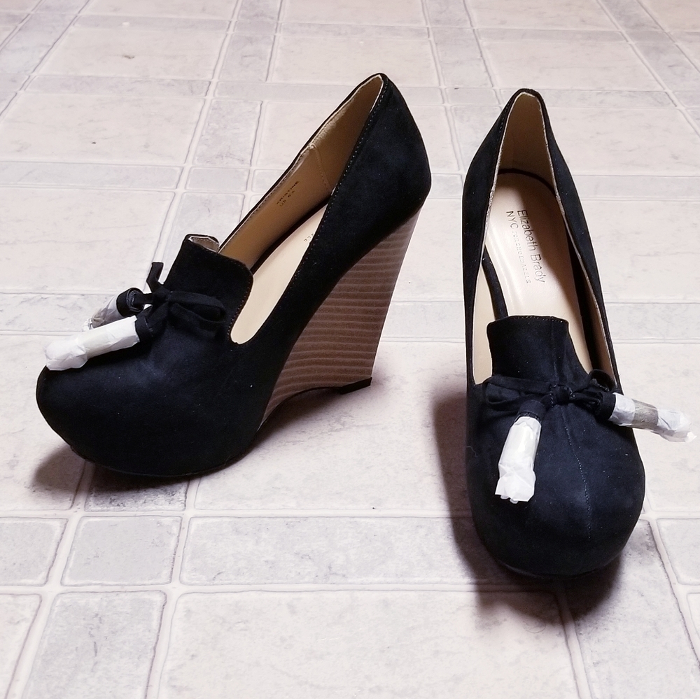Black suede platform wedges